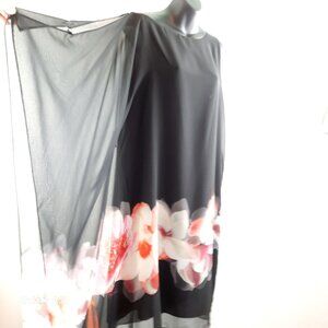 Plus Size 14 Elegant Sheer Floral  Party Tunic Midi Sheer  Dress (PP 21” )
